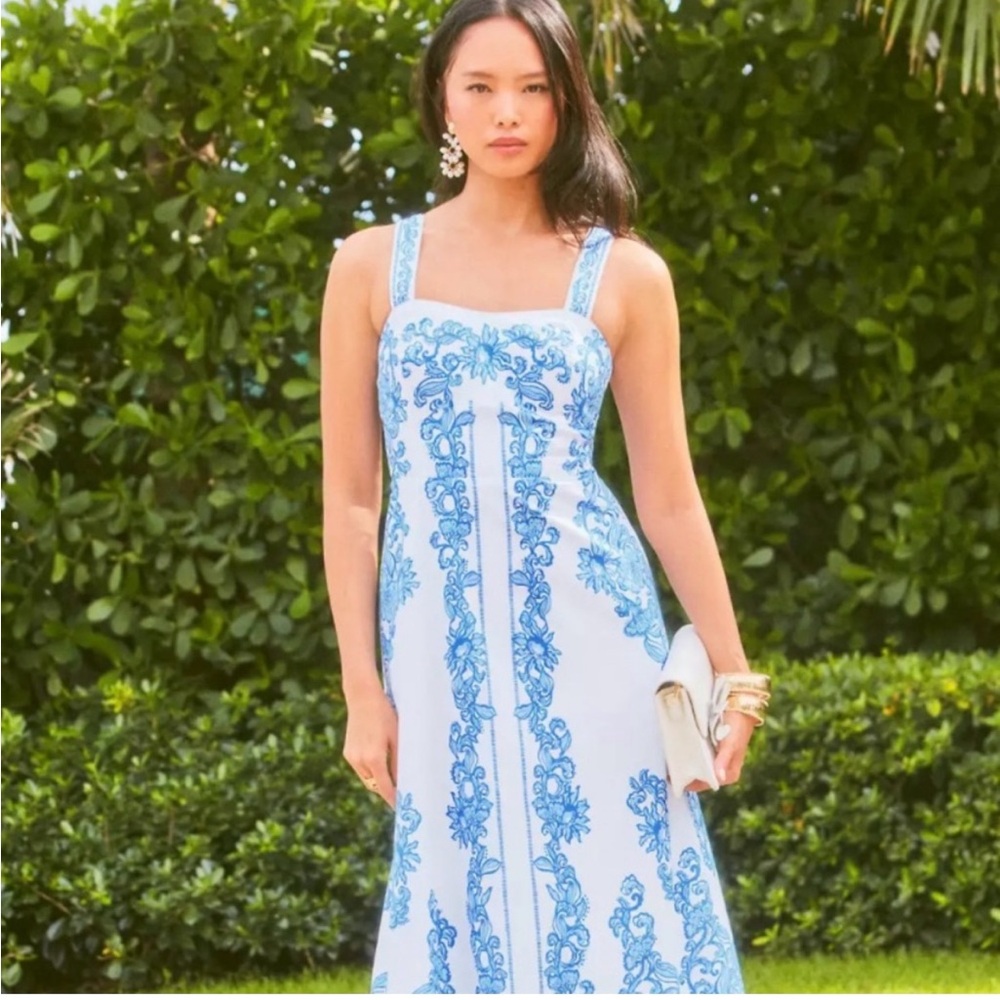 NTW! Lilly Pullitzer Marella Resort Blue and White Sleeveless Midi Dress: Size10